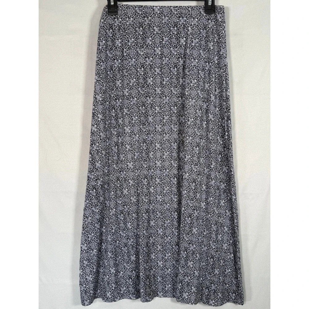 J. Jill Womens Black White Medallion Tile Print Rayon Maxi Skirt Small S 34in L